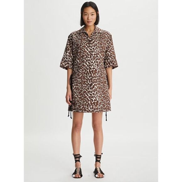 Tory Burch Reva Leopard Print Cotton Poplin Shirtdress size 14 - Picture 2 of 10